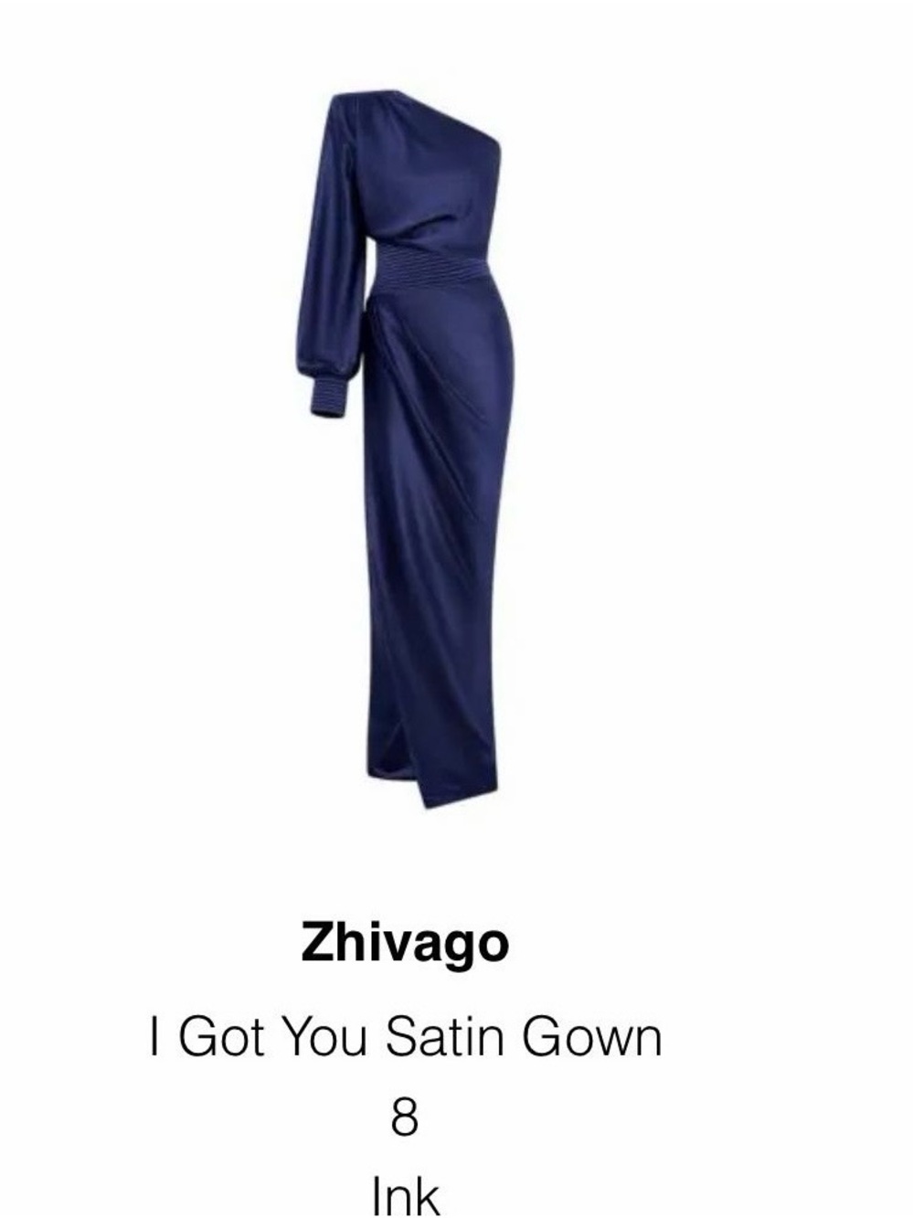 Zhivago One-Shoulder Satin Gown in Ink Blue